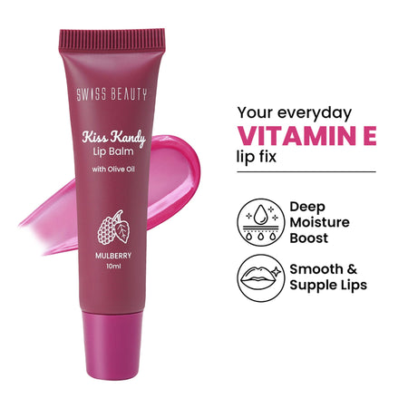 Swiss Beauty Kiss Kandy Tinted Lip Balm | Non-Sticky with Olive Oil & Vitamin E - 04 Mulberry