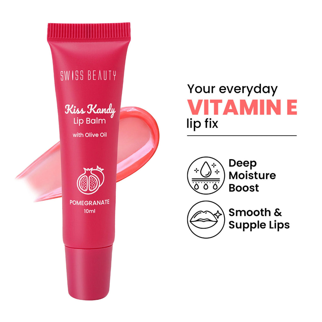 Swiss Beauty Kiss Kandy Tinted Lip Balm | Non-Sticky with Olive Oil & Vitamin E - 05 Pomegranate