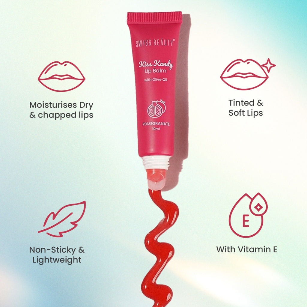 Swiss Beauty Kiss Kandy Tinted Lip Balm | Non-Sticky with Olive Oil & Vitamin E - 05 Pomegranate - Distacart