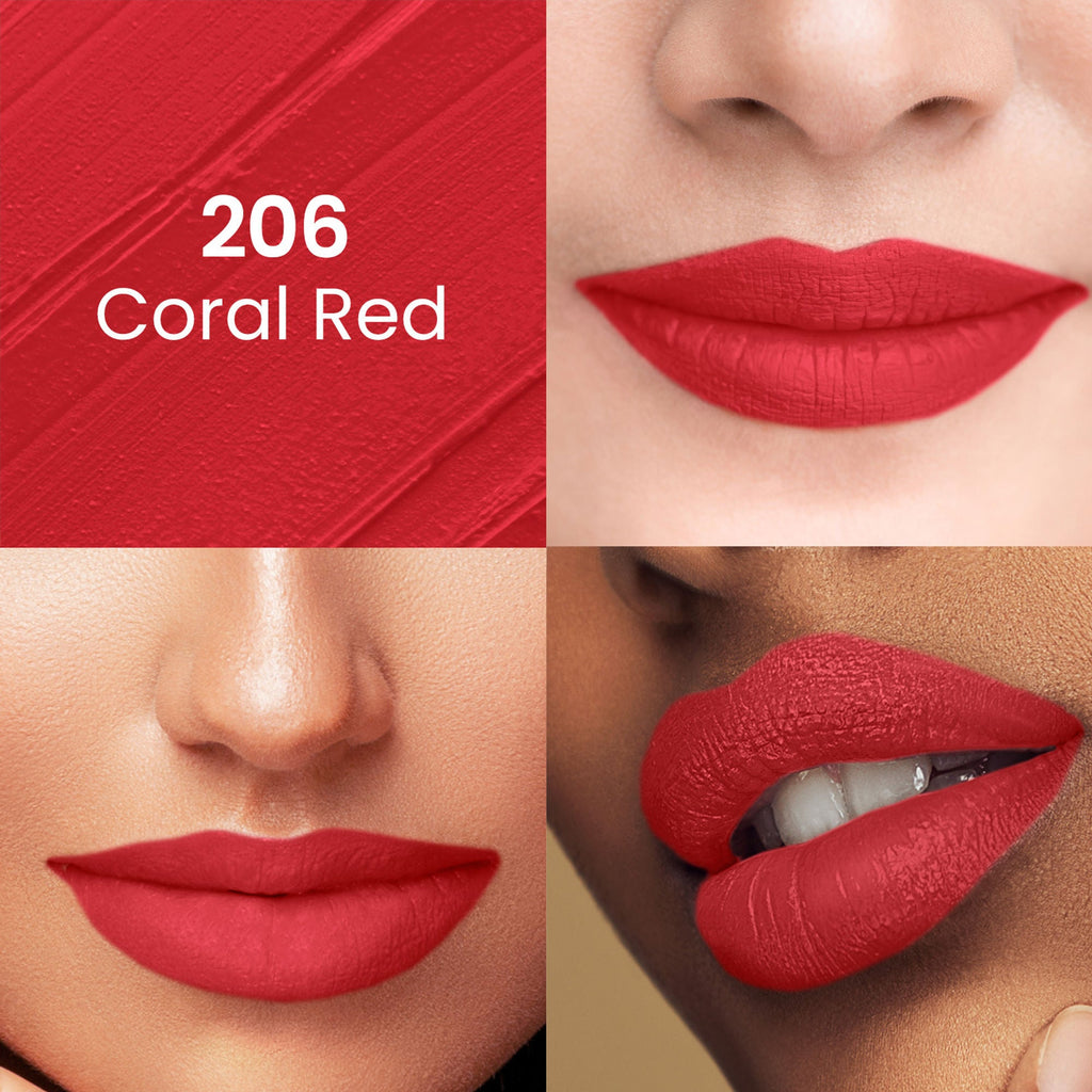 Swiss Beauty Pure Matte Lipstick , Non-Drying, Smooth Glide, Long Lasting - 206 Coral Red - Distacart