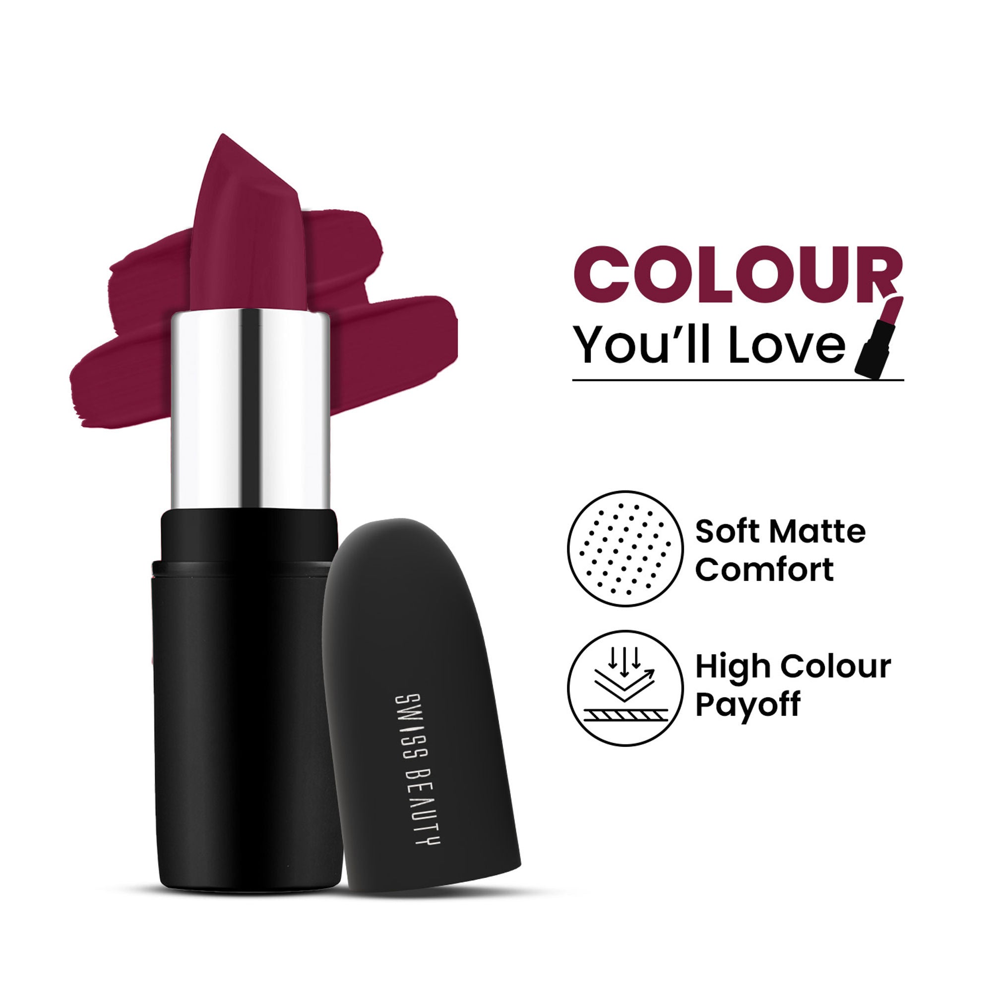 Swiss Beauty Pure Matte Lipstick , Non-Drying, Smooth Glide, Long Lasting - 207 Raspberry