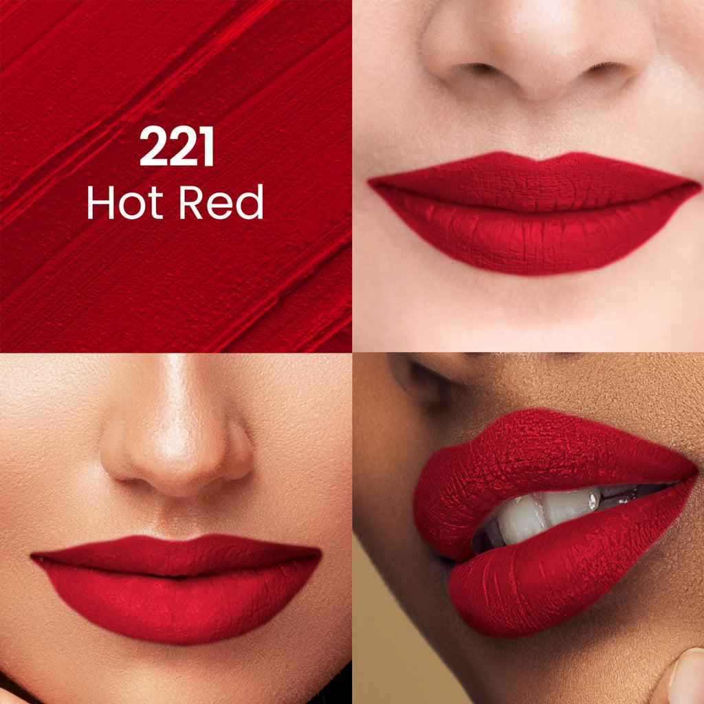 Swiss Beauty Pure Matte Lipstick , Non-Drying, Smooth Glide, Long Lasting - 221 Hot Red - Distacart