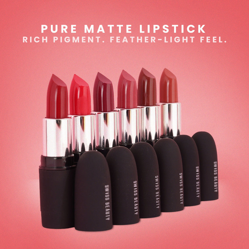 Swiss Beauty Pure Matte Lipstick , Non-Drying, Smooth Glide, Long Lasting - 221 Hot Red - Distacart