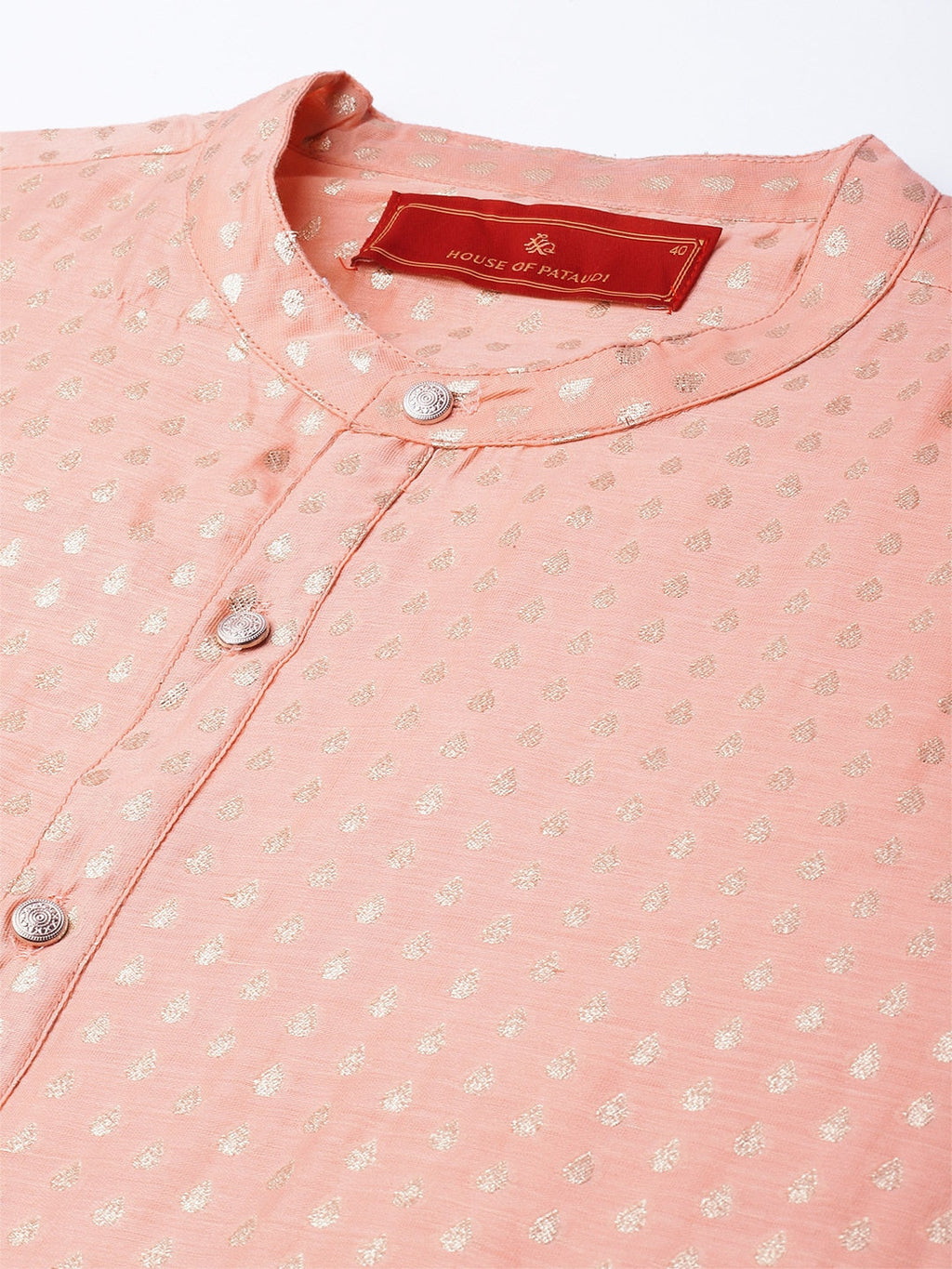 House of Pataudi Men Peach-Coloured Ethnic Motifs Printed Kurta