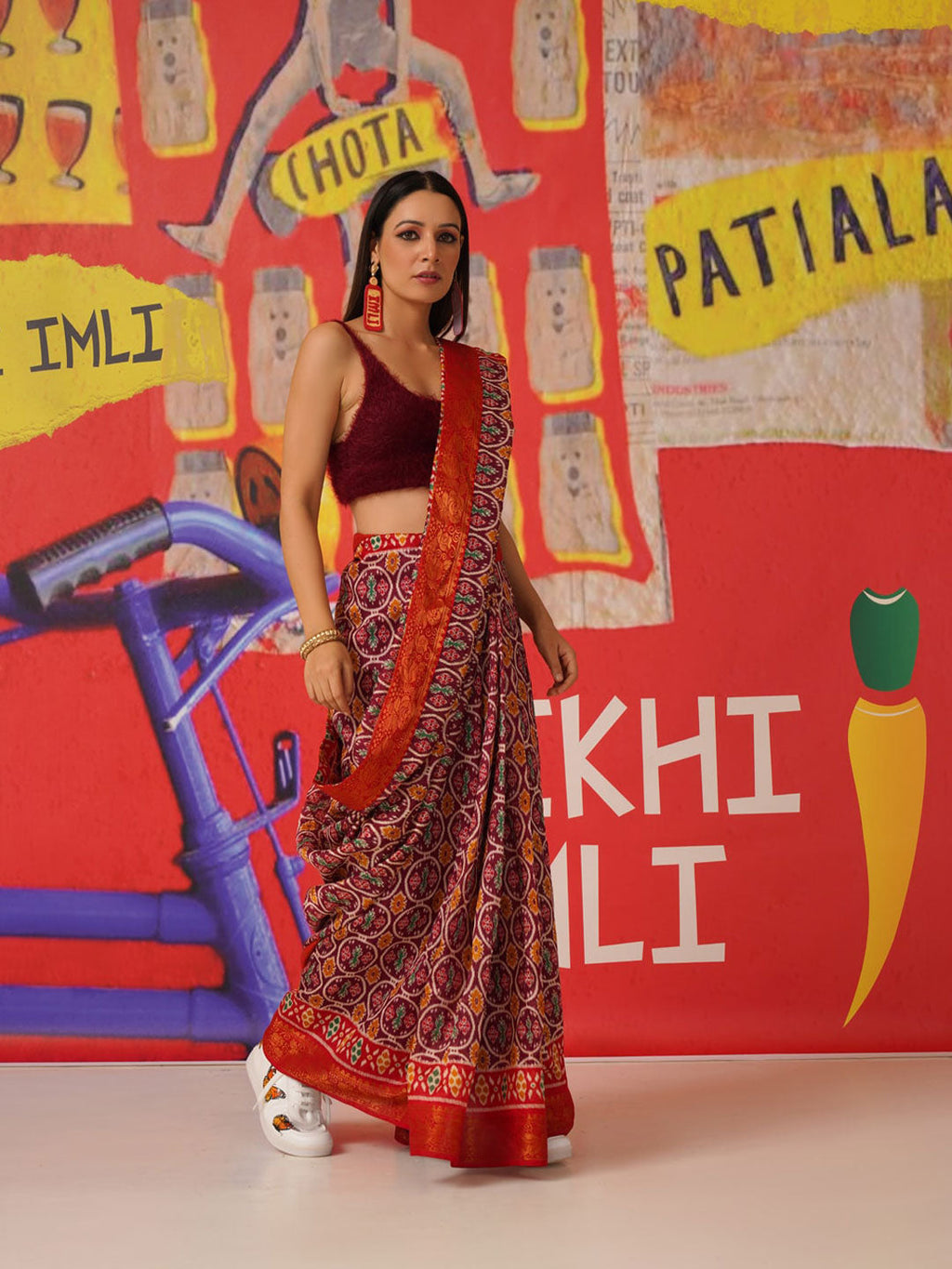 Tikhi Imli Ethnic Motifs Printed Cotton Ready to Wear Saree - Distacart