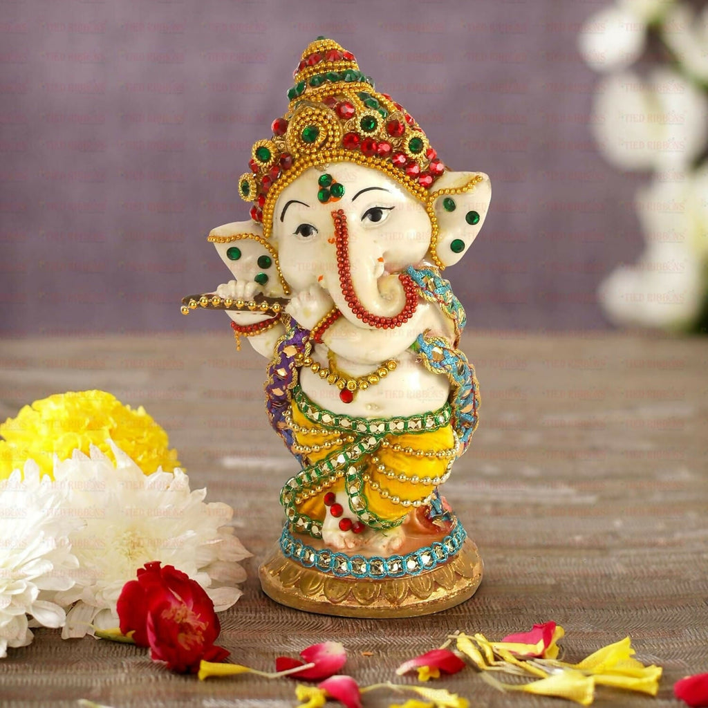 Tied Ribbons Decorative Murli Ganesh Idol