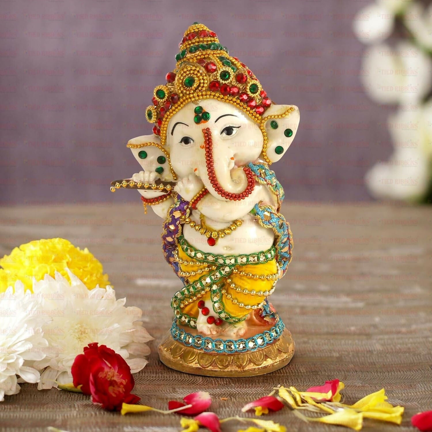 Tied Ribbons Decorative Murli Ganesh Idol