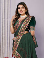 Green Silk Georgette Resham And Zari Embroidery Stone Handwork Saree - Norita Saumya