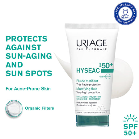 Uriage Hyseac Mattifying Fluid SPF50+ Light & Matt Texture Combination Oily Skin Dermat Recommended