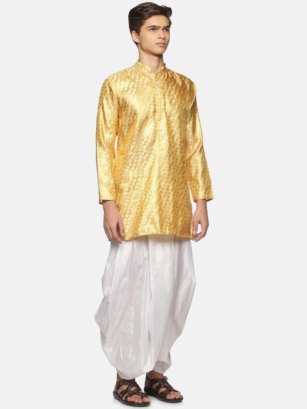 Sethukrishna Men Gold-Toned Ethnic Motifs Angrakha Kurta with Dhoti Pants - Distacart