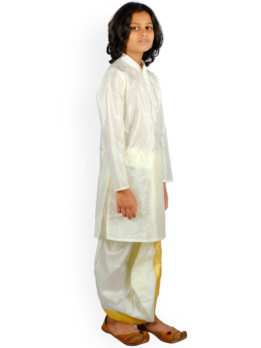 Sethukrishna Boys Cream-Coloured Embroidered Kurta With Dhoti Pants