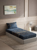 DDecor Blue & Brown Ethnic Motifs Cotton 150 TC Single Bedsheet with 1 Pillow Cover