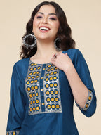 HERE&NOW Ethnic Motifs Embroidered Mirror Work Jute Silk Kurta with Trousers & Dupatta