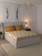 MYTRIDENT Celebration Cream-Coloured Ethnic Cotton 144 TC Queen Bedsheet & 2 Pillow Covers