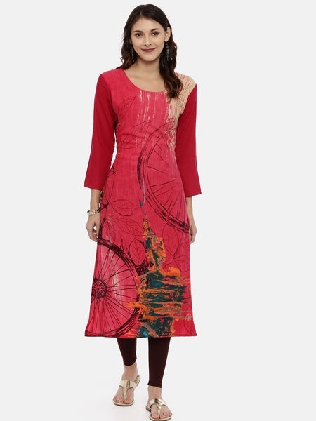 Souchii Pink Printed Straight Kurta