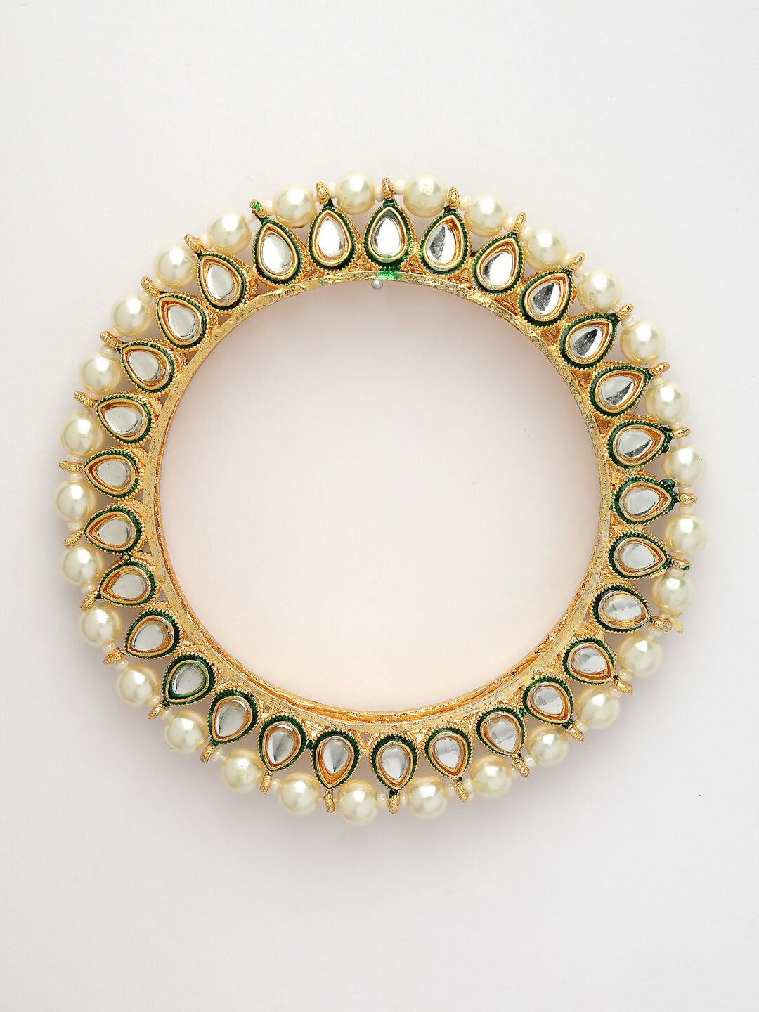 NVR Women's Set Of 2 Gold-Polished Kundan-Studded & Pearls-Beaded Bangles - Distacart