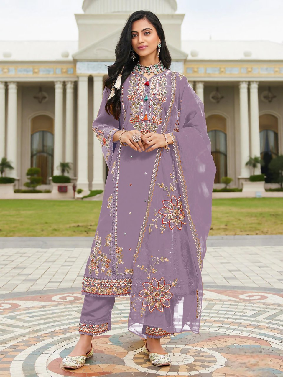 Anaita Purple Cotton Stitched Suit with Embroidery Viscose Multi Thread Work - Distacart