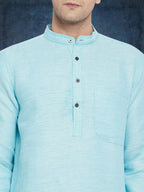 Even Apparels Men's Pure Cotton Turquoise Kurta