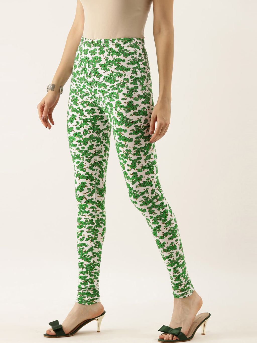 Souchii White & Green Printed Ankle-Length Leggings - Distacart