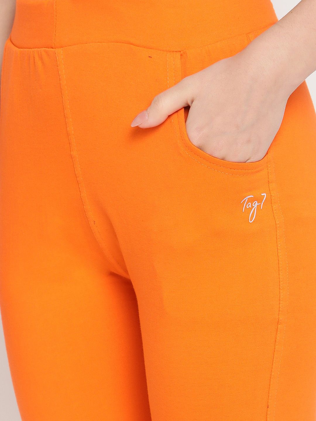 TAG 7 Women Orange Solid Leggings