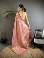 Joban Fashion Rose Gold Paisley & Floral Soft Satin Silk Banarasi Silk Saree - Distacart