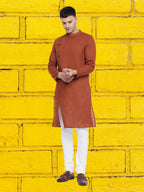 Even Apparels Men's Asymetrical Brown Sherwani Kurta
