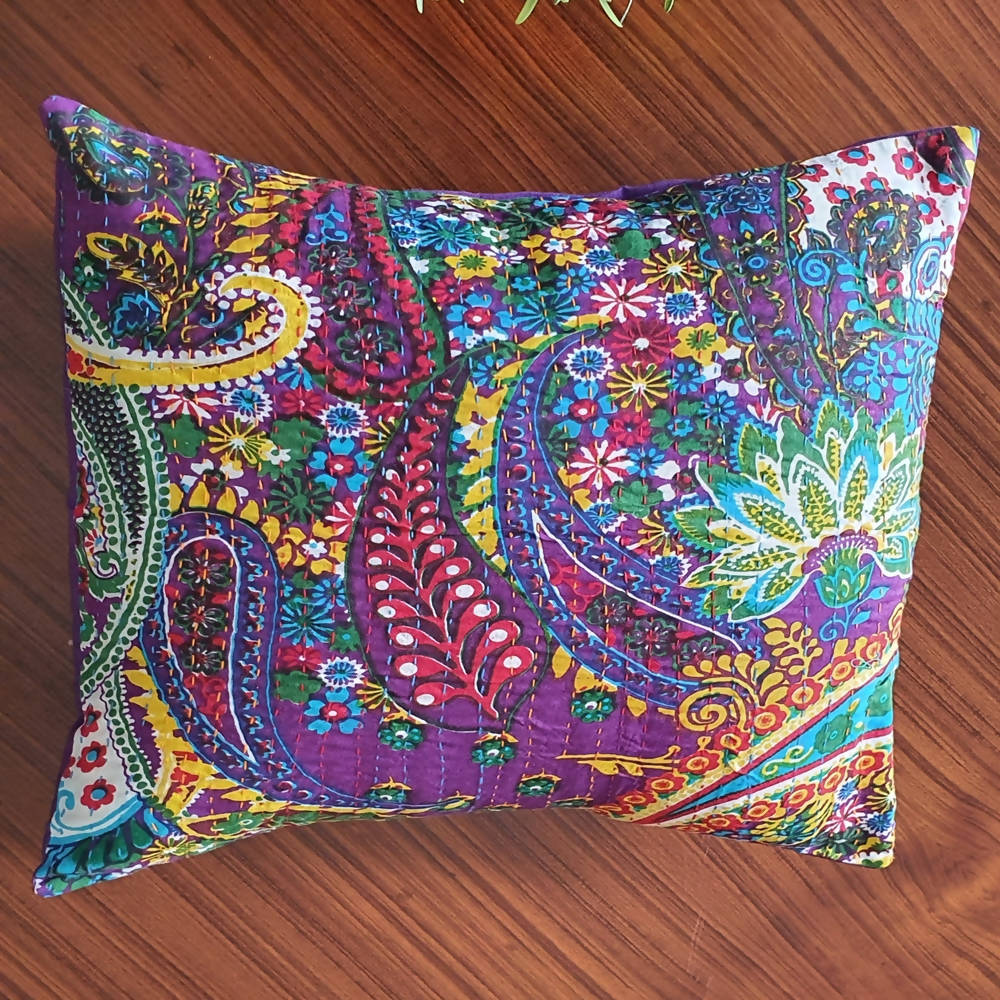 The Decor Nook Purple Base With Multicolour Flowers Print Cushion Cover