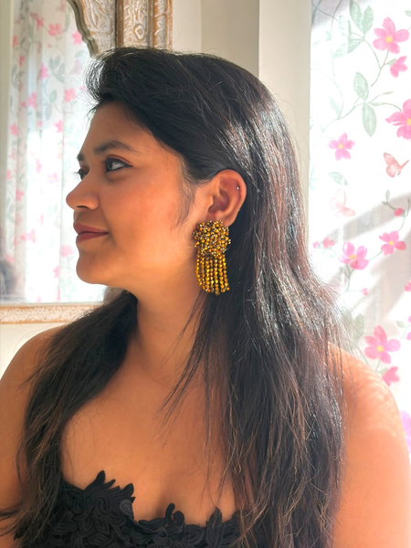 Inhanns Handmade Crystal Water Fall Earrings - Short - Golden