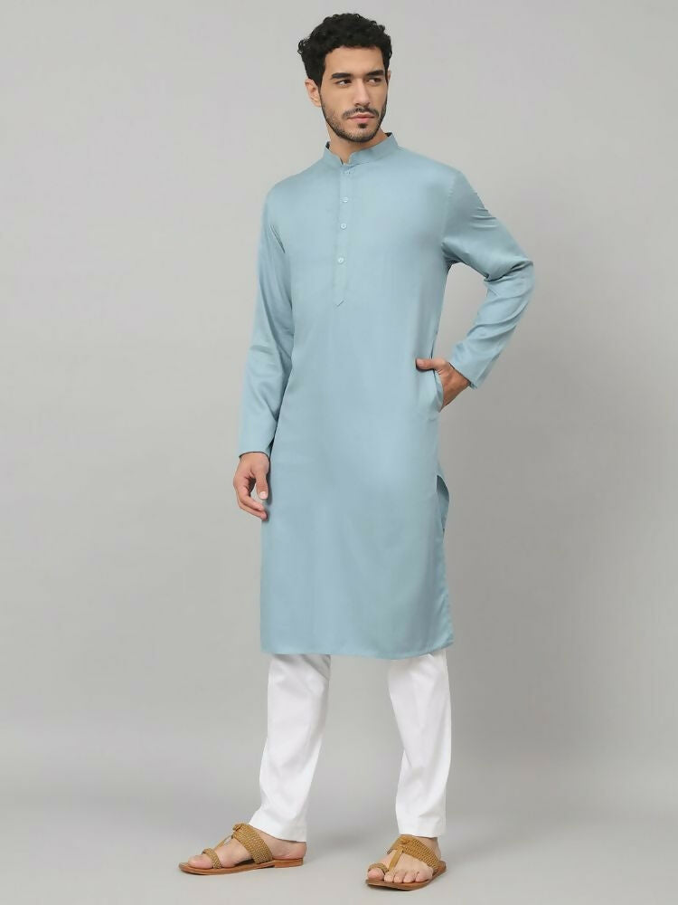 Giza Cotton Blue Plain Kurta by Hilo Design