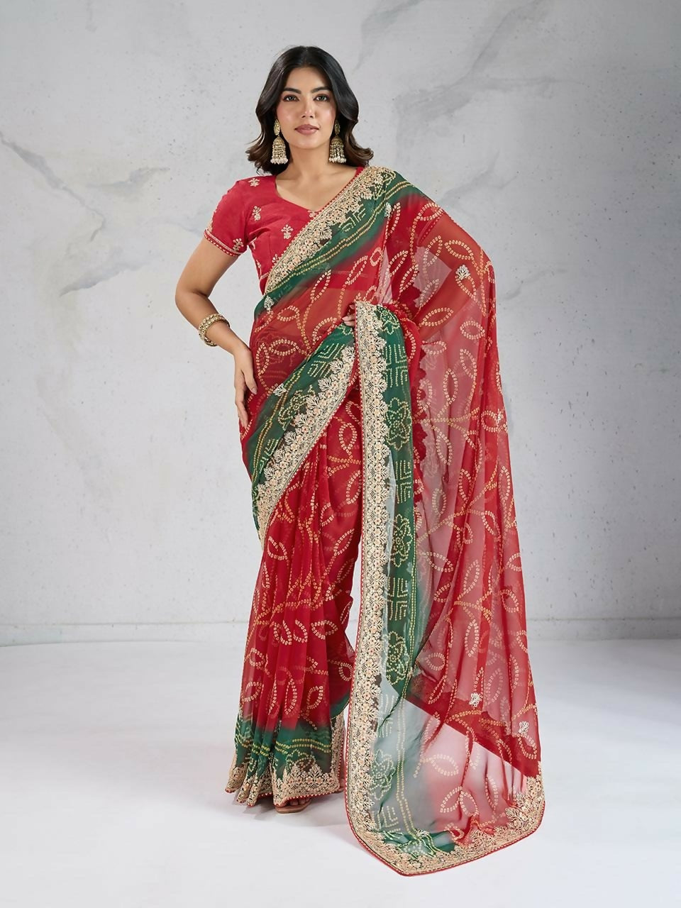 Ai Fashion Red Georgette Digital Print Party Wear Saree - Distacart