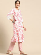 Sangria Floral Printed Cotton Slub Kurta