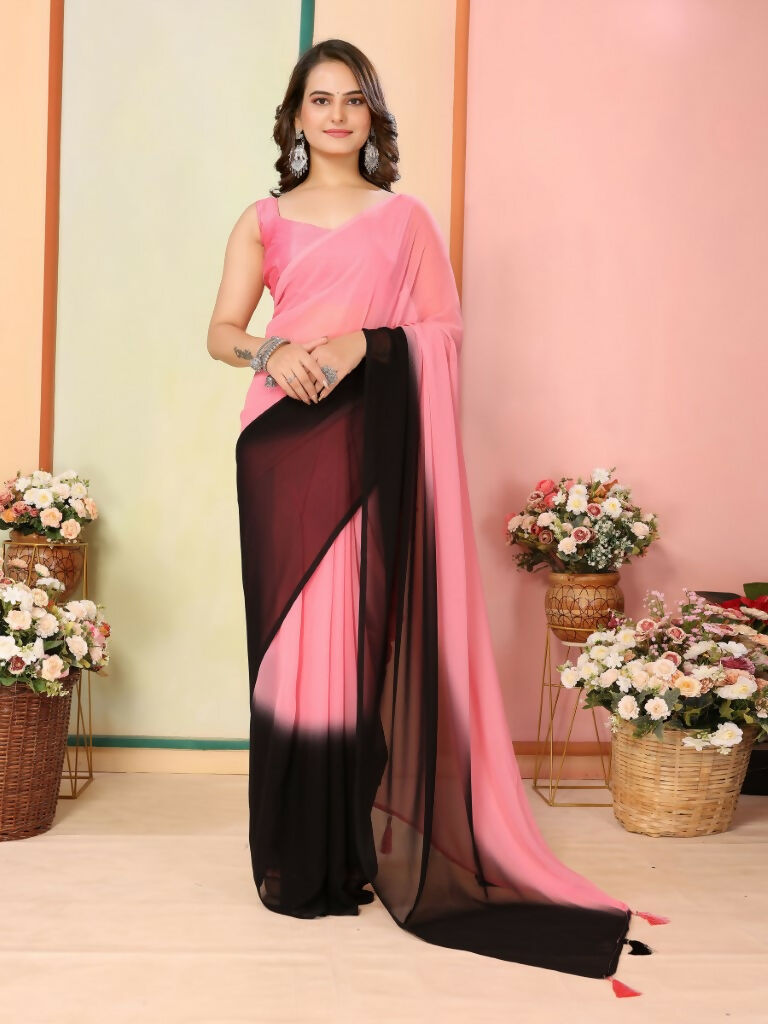 Pink Georgette Pedding Color Printed Ready To Wear Saree - Aalaya