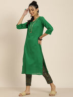 Sangria Women Green Pure Cotton Bandhani Kurta with Trousers