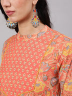 Aks Floral Printed Round Neck Pure Cotton Kurta with Trousers