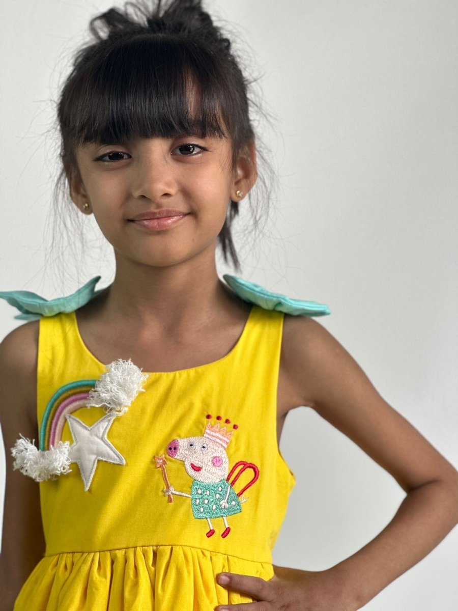 ArthLife Yellow Pepa Rainbow Partywear Dress