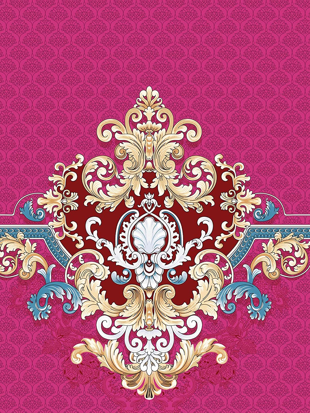 Bajo's Magenta & Blue Ethnic Motifs Printed 210 TC Cotton King Bedsheet & 2 Pillow Covers