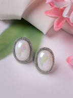 NVR Women's Silver Plated Oval Stud Earrings - Distacart