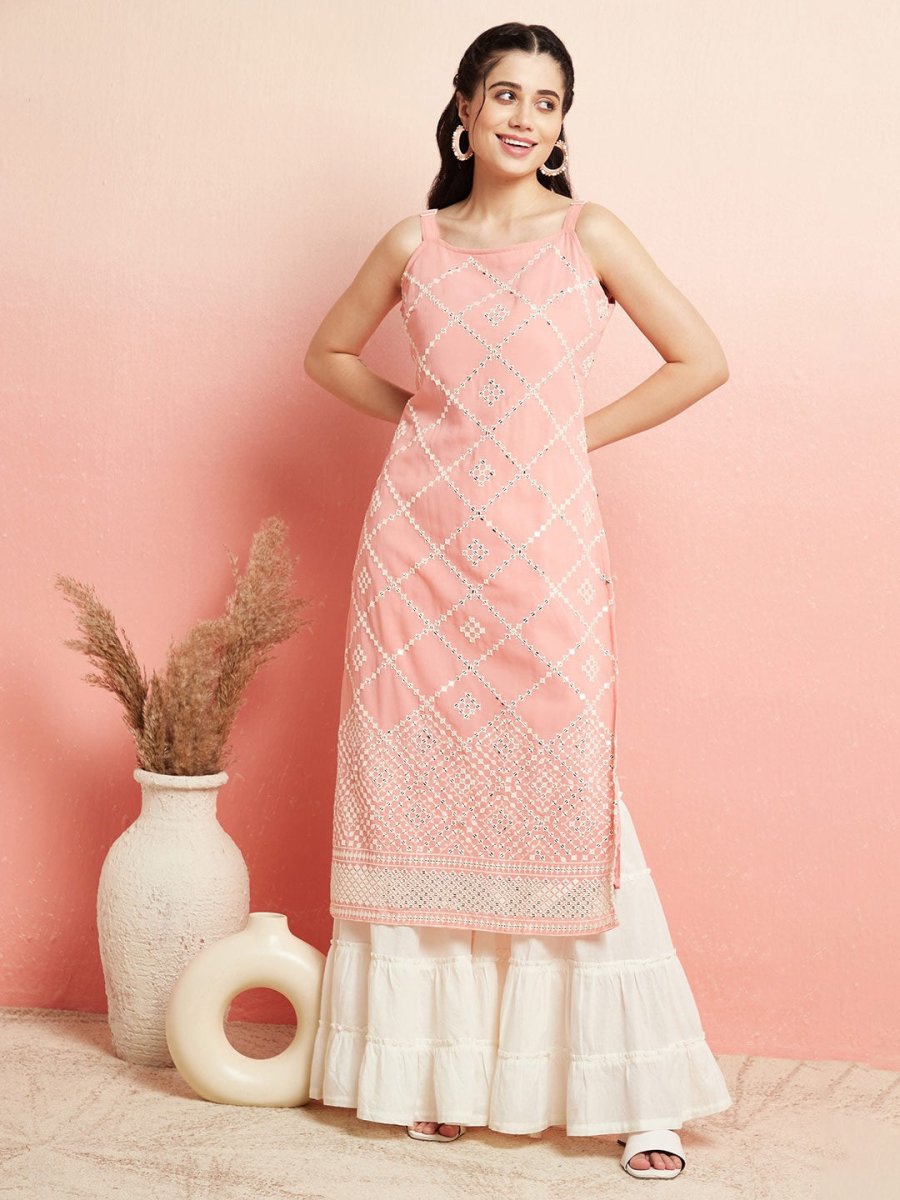 Aks Geometric Mirror Work Straight Kurta