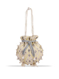 Masq Women Yellow & Grey Embellished Embroidered Potli Clutch - Distacart