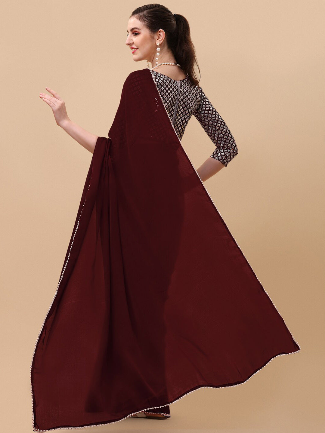 Sangria Women Burgundy Sarees - Distacart