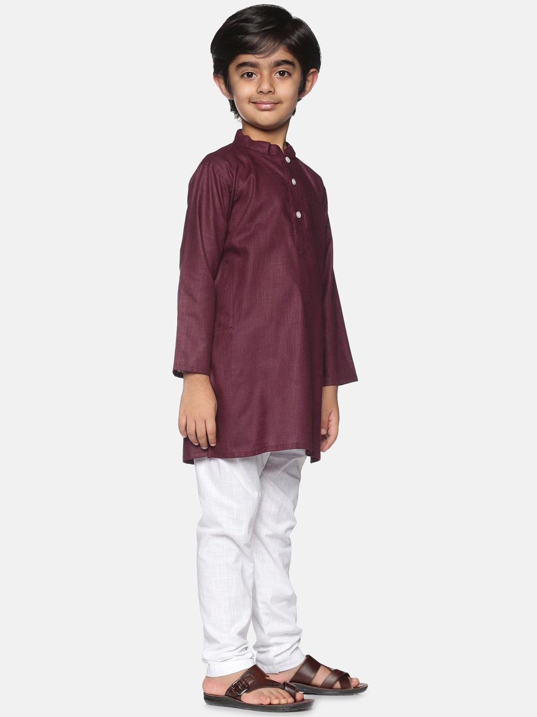 Sethukrishna Boys Burgundy Pure Cotton Kurta with Churidar