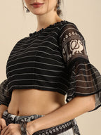 Sangria Black & Grey Ethnic Motifs Zari Pure Linen Saree - Distacart