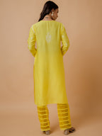 HOUSE OF KARI Ethnic Motifs Embroidered Round Neck Chikankari Chanderi Silk Kurta