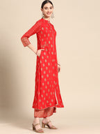 Sangria Women Red Ethnic Motifs Printed Kurta with Palazzos