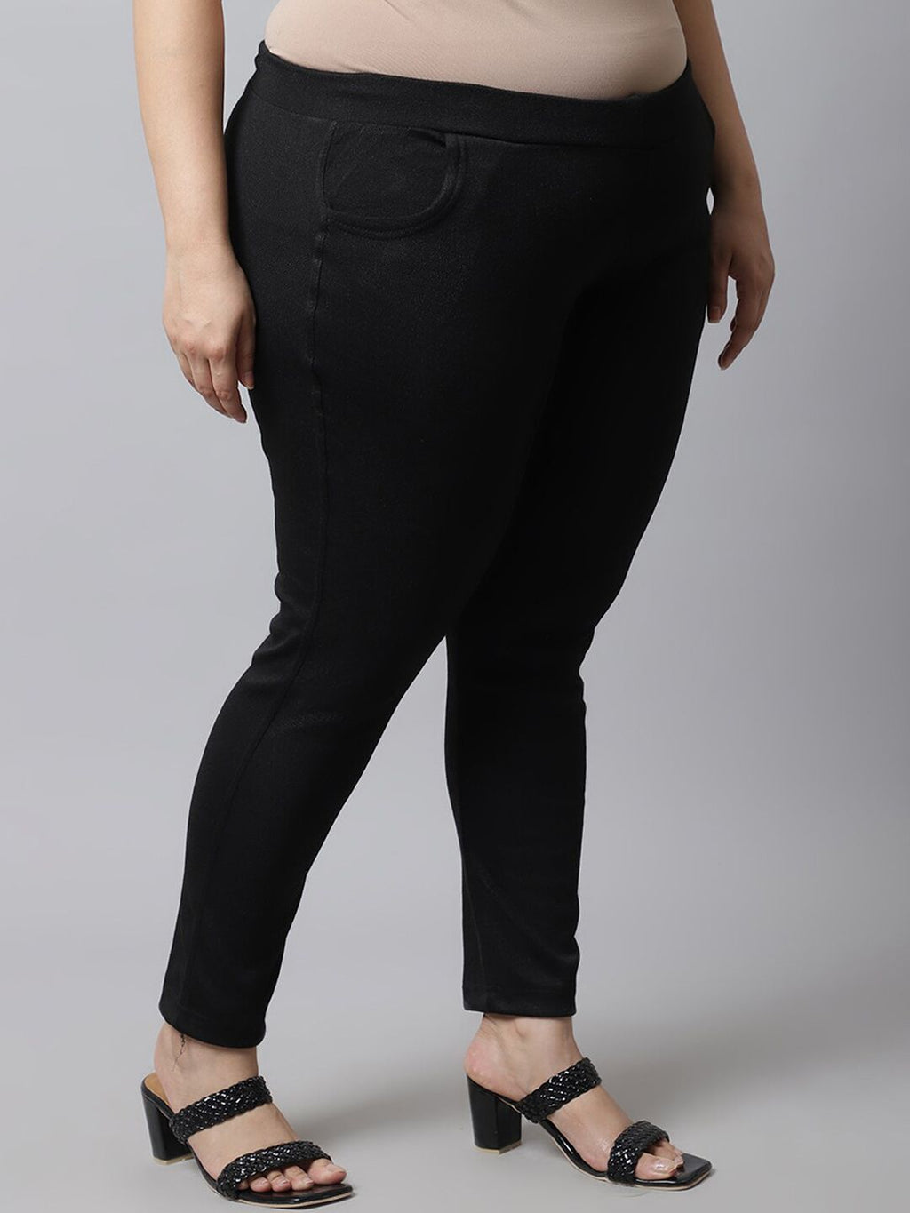 TAG 7 Women Plus Size Black Solid Ankle Length Leggings