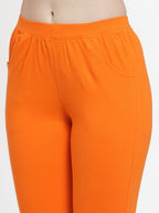 TAG 7 Women Pack Of 2 Orange & Black Solid Straight-Fit Ankle-Length Leggings