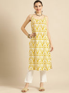 Sangria Women Mustard Yellow & Yellow Printed Cotton Kurta