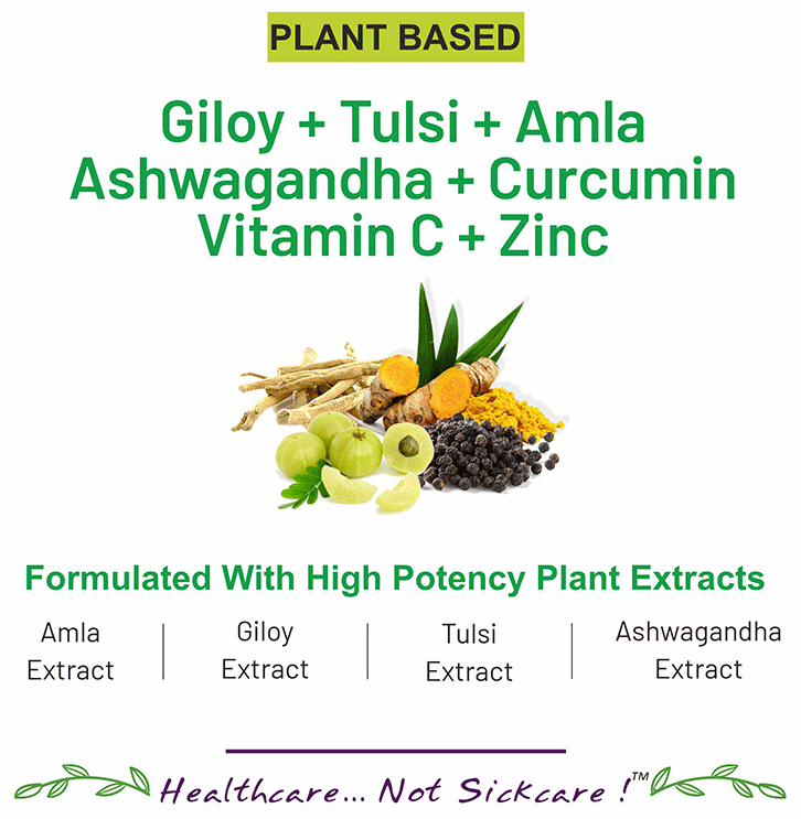 Bliss Welness Giloy + Tulsi + Amla + Ashwagandha + Curcumin Immunity Health Veg Tablet