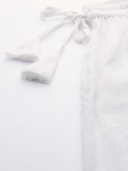 TAG 7 Women White Solid Crushed Flared Cropped Palazzos