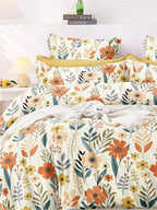 AEROHAVEN Premium Cream-Coloured Floral Cotton 300 TC King Bedsheet & 2 Pillow Covers - Distacart